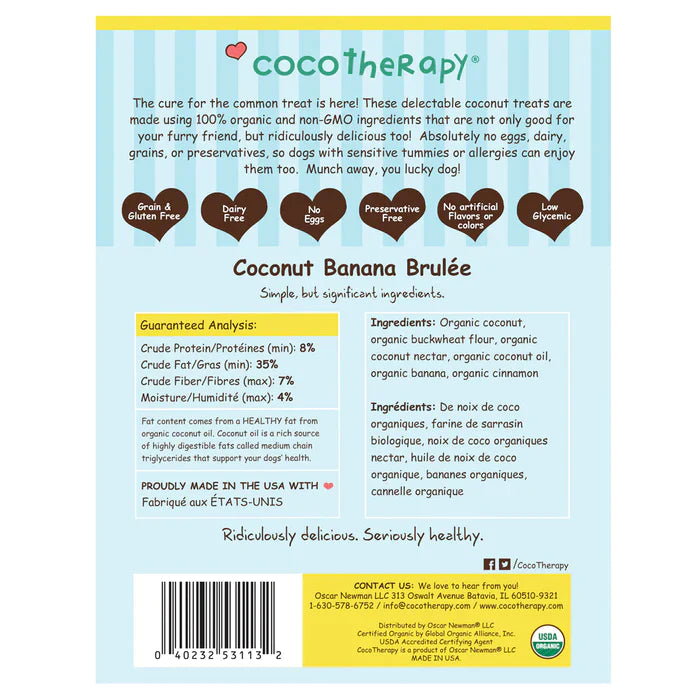 CocoTherapy Pure Hearts Coconut Cookies Banana Brule - Organic Treat for dogs
