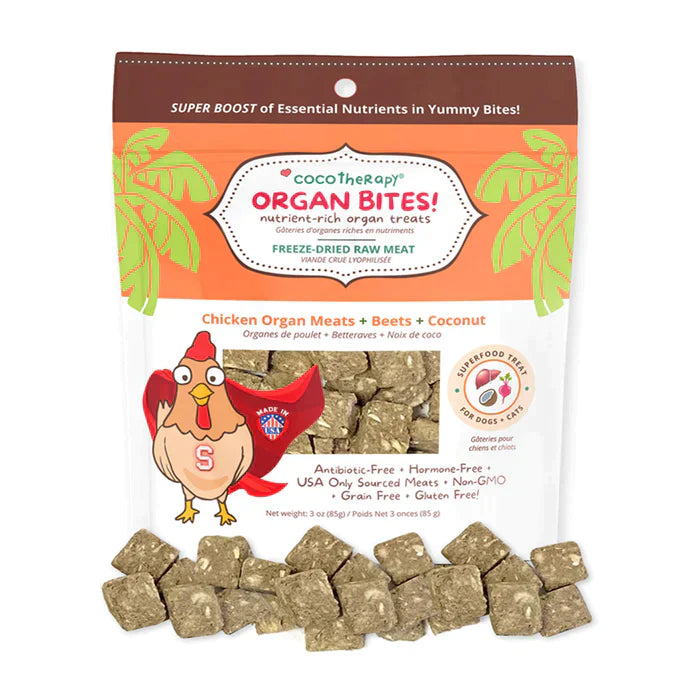 CocoTherapy Organ Bites! Chicken Organs + Beets + Coconut - Raw Organ Meat Treat for dogs and cats