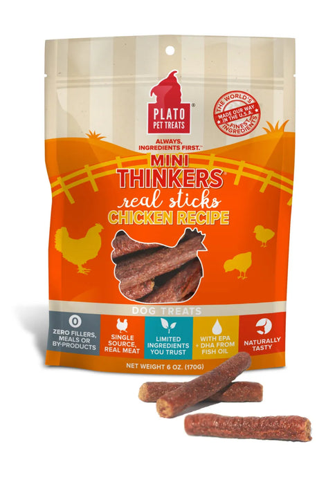 Plato Pet Treats Mini Thinkers Chicken Meat Stick Dog Treats