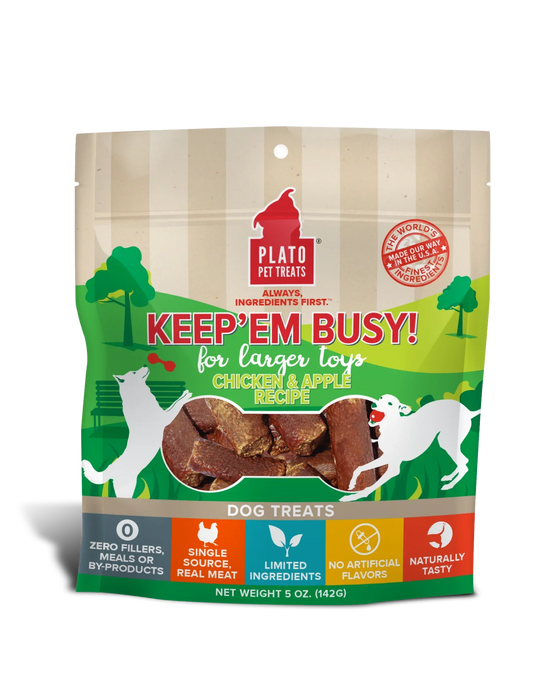 Plato Pet Treats KeepEm Busy Chicken & Apple Meat Sticks for Larger Toys