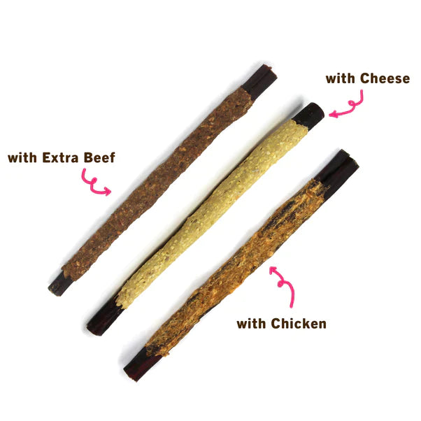Tuesday's Natural Dog Company 12" Collagen Sticks Variety Pack (3 Pcs) with Beef, Chicken and Cheese