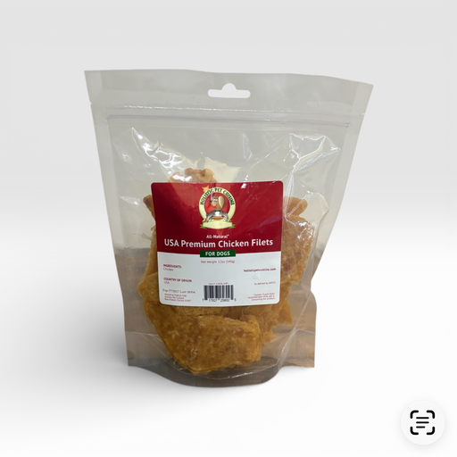 Package of chicken fillets with a label on a white background