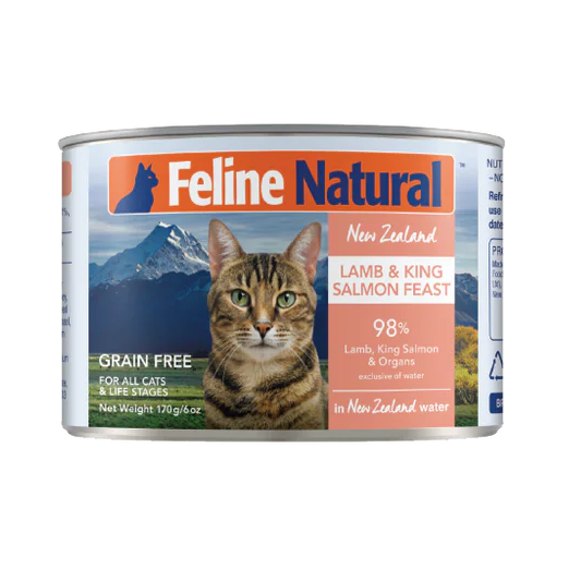 Canned Feline Natural cat food on a white background