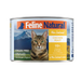 Canned cat food with Feline Natural branding on a white background