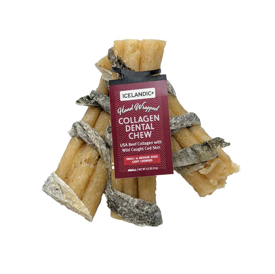Icelandic+ Beef Collagen Dental Chew Wrapped With Cod Skin 4"