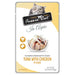 A pouch of Furssie Cat Premium Pouch In Aspic Tuna with Chicken wet cat food, featuring a gray cat illustration at the top and a bowl of the prepared food pictured on the front.
