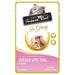 Fussie Cat chicken with tuna in gravy cat food pouch on a white background