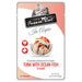 Fussie Cat tuna with ocean fish in aspic cat food pouch packaging.