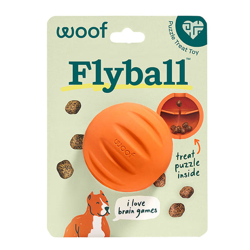 Orange Flyball toy with packaging on a white background