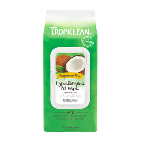 TROPICLEAN HYPOALLERGENIC CAT WIPES 100CT