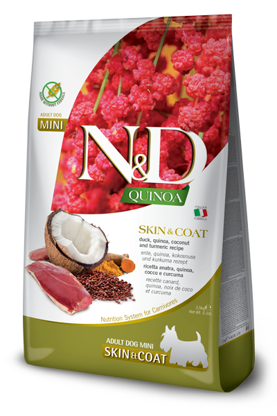 FARMINA N&D DOG GF QUINOA  SKIN & COAT DUCK, COCONUT & TUMERIC MINI 5.5 LB