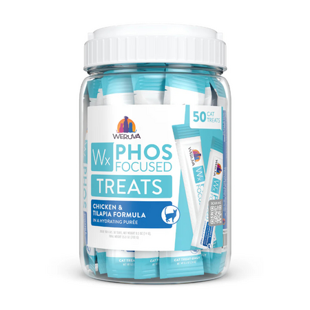 Weruva Wx Phos Focused chicken and tilapia formula lickable cat treats, 50-count jar