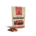 Vital Essentials freeze-dried raw Chicken Hearts dog treats in a larger red-label pouch with hearts in front.