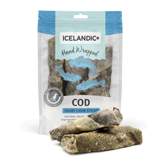 Icelandic+ Hand Wrapped Cod Skin Short 5" Chew Sticks for Dogs