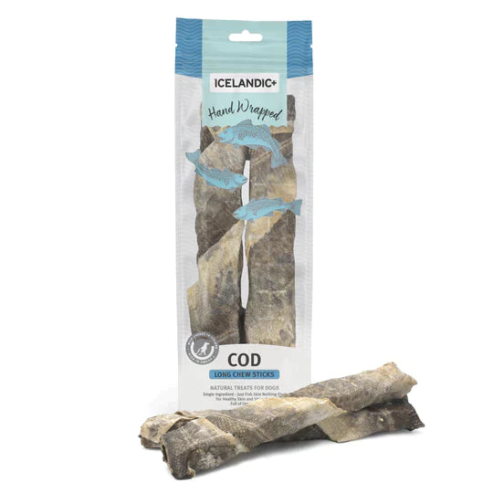 Icelandic+ Hand Wrapped Cod Skin Long 10" Chew Sticks for Dogs