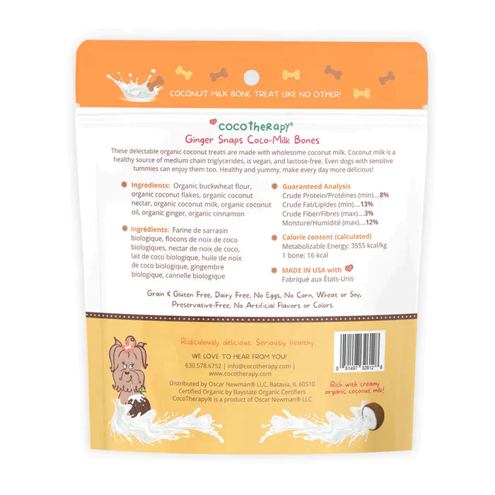 CocoTherapy Coco-Milk Bones Ginger Snaps Biscuit - Organic Coconut Treat for dogs