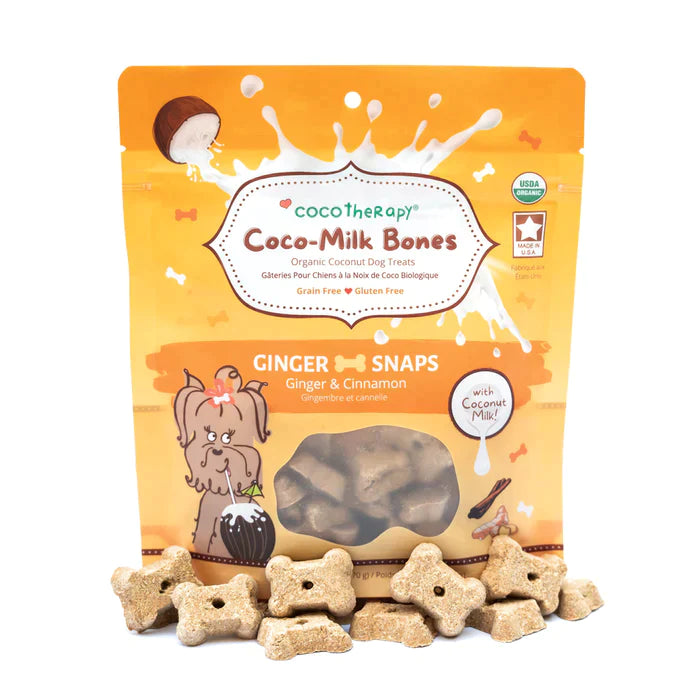 CocoTherapy Coco-Milk Bones Ginger Snaps Biscuit - Organic Coconut Treat for dogs