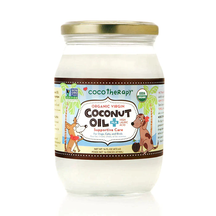 CocoTherapy Virgin Coconut Oil (16oz) - USDA Certified Organic Coconut Oil for dogs, cats, & birds
