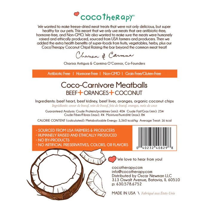 CocoTherapy Coco-Carnivore Meatballs Beef + Orange + Coconut