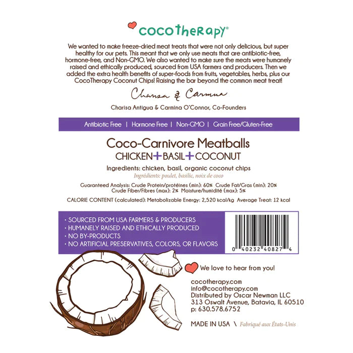 CocoTherapy Coco-Carnivore Meatballs Chicken + Basil + Coconut