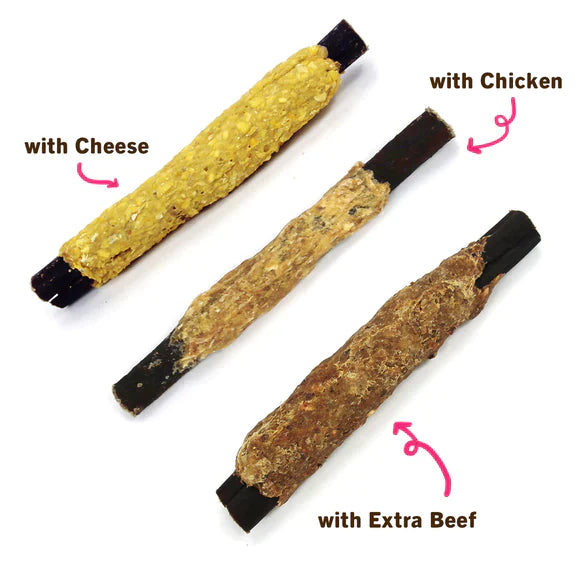 Tuesday's Natural Dog Company 6" Collagen Sticks Variety Pack (3 Pcs) with Beef, Chicken and Cheese