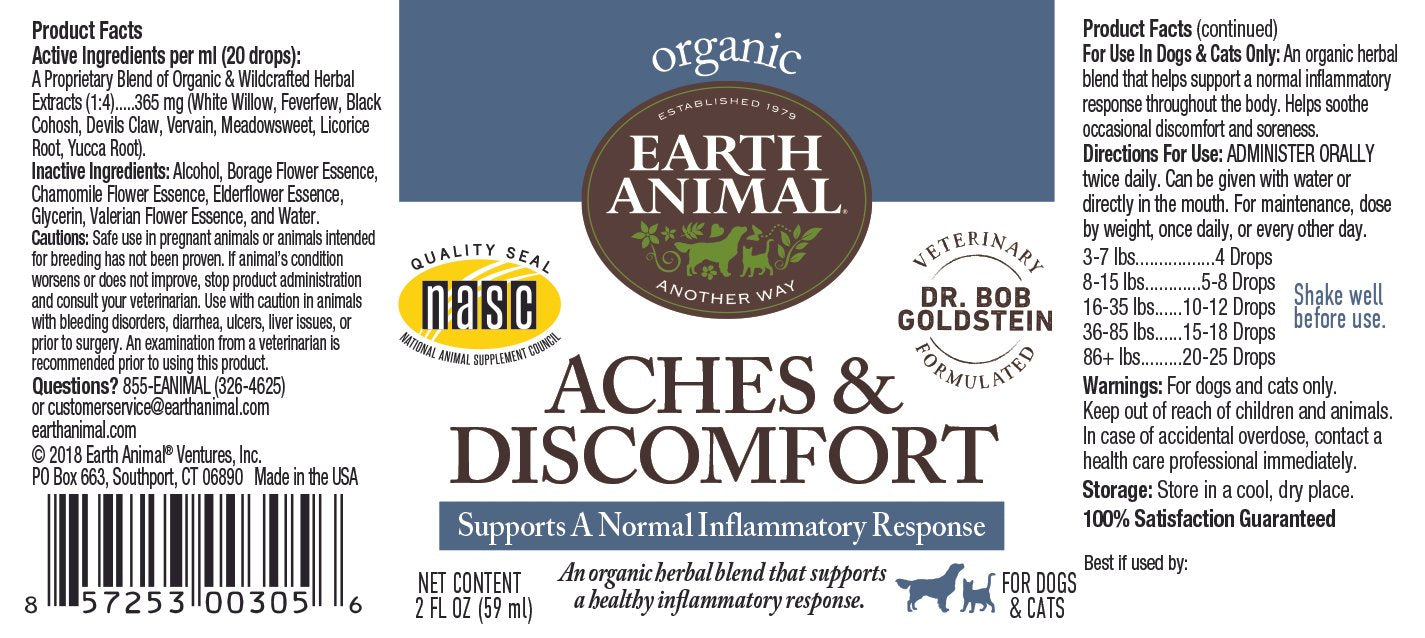 Earth Animal Aches & Discomfort Organic Herbal Remedy For Pets
