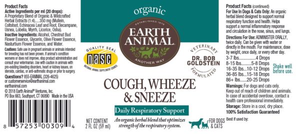 Earth Animal Cough, Wheeze & Sneeze Organic Herbal Remedy