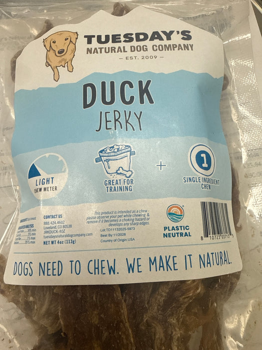 Tuesday's Natural Dog Company Freeze Dried Duck Jerky- 4 oz