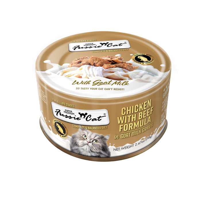 FUSSIE CAT CHICKEN WITH BEEF GOAT MILK 2.47 OZ