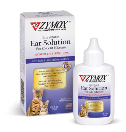 ZYMOX Enzymatic Ear Solution with 0.5% Hydrocortisone for Cats & Kittens, Authentic Product Made in the USA