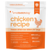 A stand-up pouch of smallbatchdog Chicken Recipe freeze-dried raw sliders for dogs, featuring a white and orange design with a chicken illustration and product details.