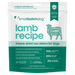A stand-up pouch of smallbatchdog Lamb Recipe freeze-dried raw sliders for dogs, shown on a plain white background. The package is white with teal and mint green text and graphics, including a line drawing of a lamb and a small green 'Fast Facts' seal.