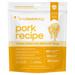 A stand-up pouch of smallbatchdog pork recipe freeze-dried raw sliders for dogs, featuring a white and orange design with a yellow-orange title and a line drawing of a dog.