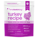 A stand-up pouch of Small Batch Dog Turkey Recipe freeze-dried raw sliders for dogs, featuring a white and purple design with a turkey illustration and product details.