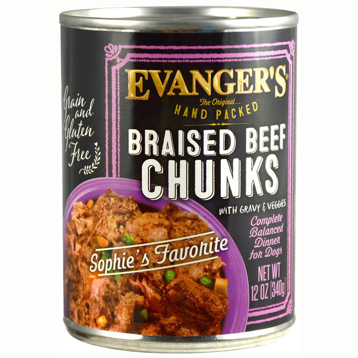 Evanger's Braised Beef Chunks Canned Dog Food 12.5 oz