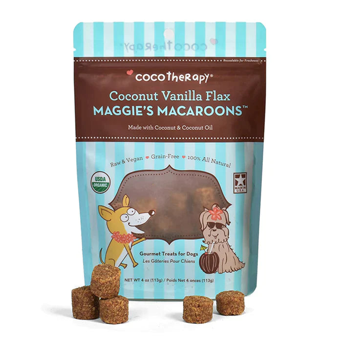 CocoTherapy Maggie's Macaroons Coconut Vanilla Flax - Organic Coconut Treat for dogs