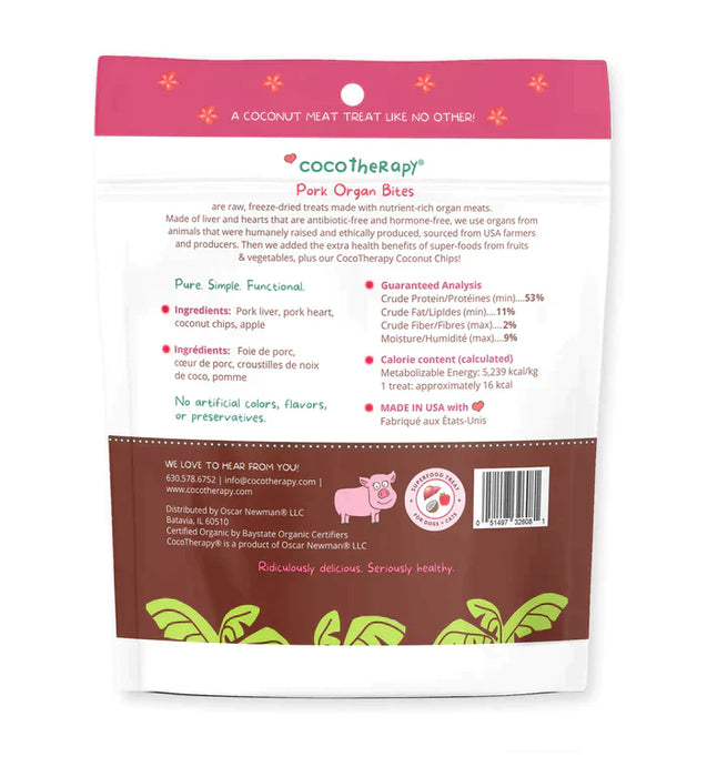 CocoTherapy Organ Bites! Pork Organs + Apples + Coconut - Raw Organ Meat Treat for dogs and cats