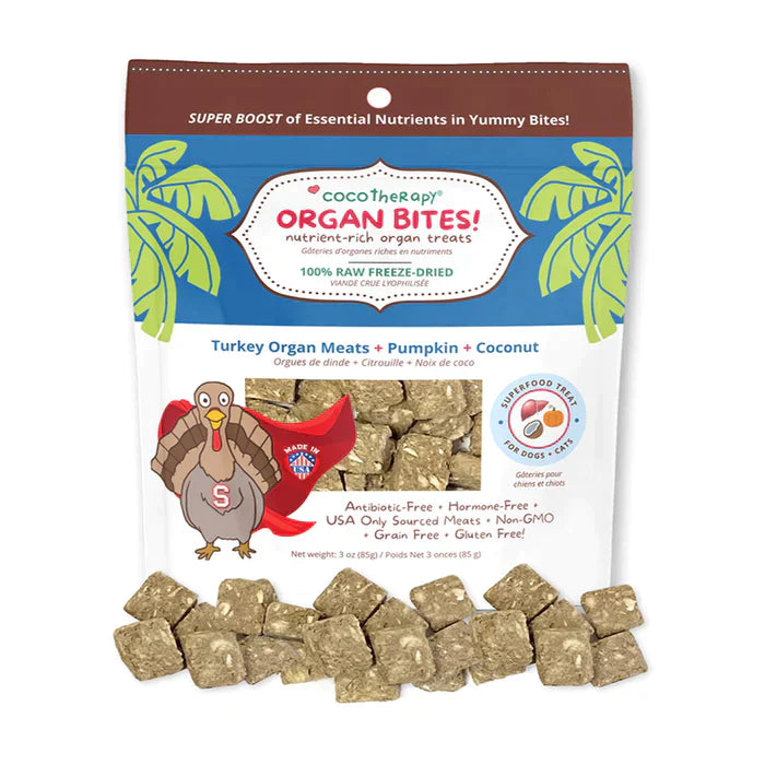 CocoTherapy Organ Bites! Turkey Organs + Pumpkin + Coconut - Raw Organ Meat Treat for dogs and cats