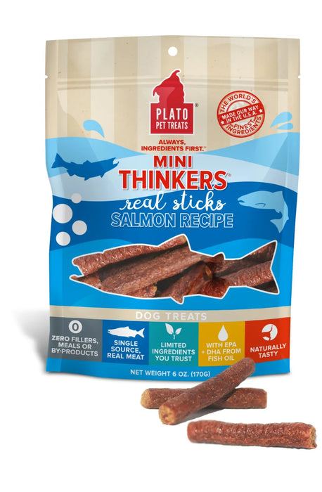 Plato Pet Treats Mini Thinkers Salmon Meat Stick Dog Treats
