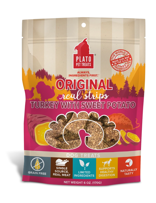 Plato Pet Treats Real Strips Turkey With Sweet Potato Meat Bar Dog Treats