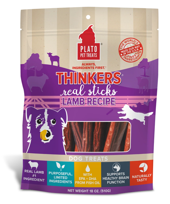 Plato Pet Treats Thinkers Lamb Meat Stick Dog Treats