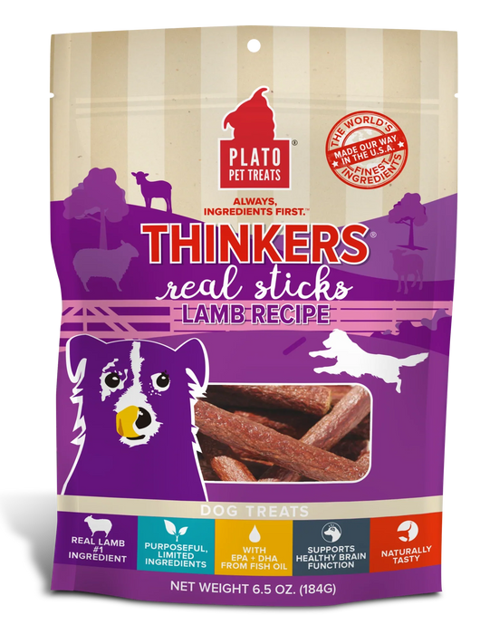 Plato Pet Treats Single Thinkers Lamb Meat Stick Dog Treats