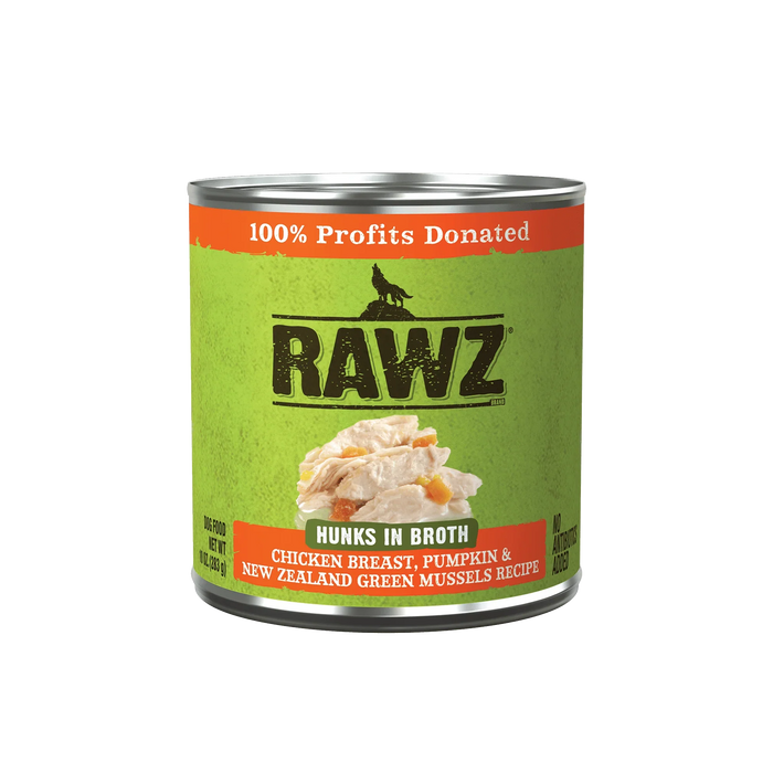 Rawz Hunks In Broth Chicken Breast, Pumpkin & New Zealand Green Mussels Dog Food Recipe