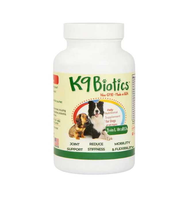 K9 Biotics supplement bottle for dogs on a white background