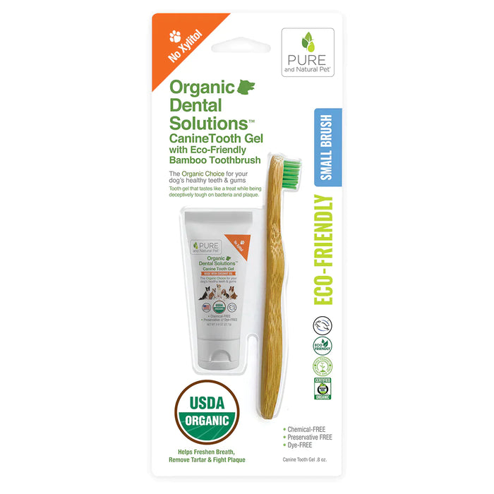 Pure and Natural Pet Organic Dental Solutions CanineTooth Gel with Eco-Friendly Bamboo Toothbrush - SMALL