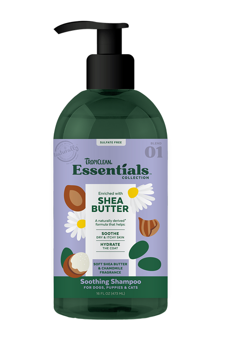 TROPICLEAN DOG GROOMING ESSENTIALS SHAMPOO SHEA BUTTER 16 OZ