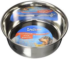 INDIPETS DOG BOWL STAINLESS & WOOD 1 QUART 2 PC