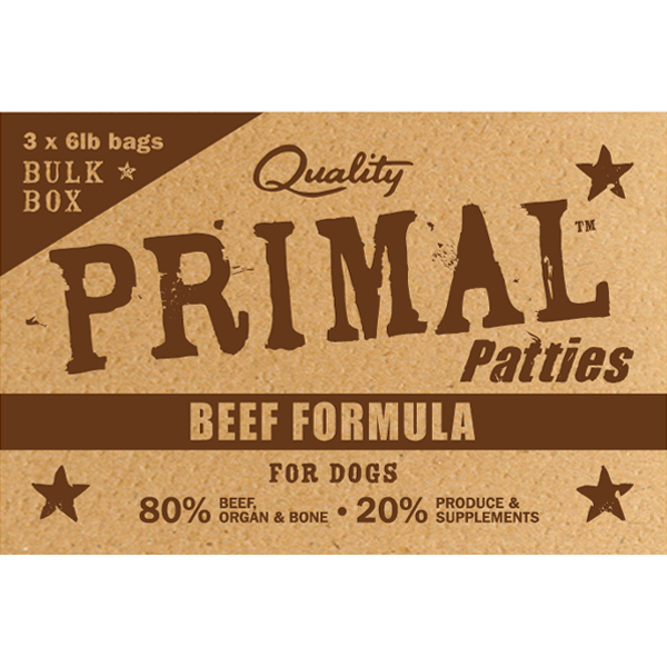 PRIMAL DOG RAW BEEF PATTIES 18 LB