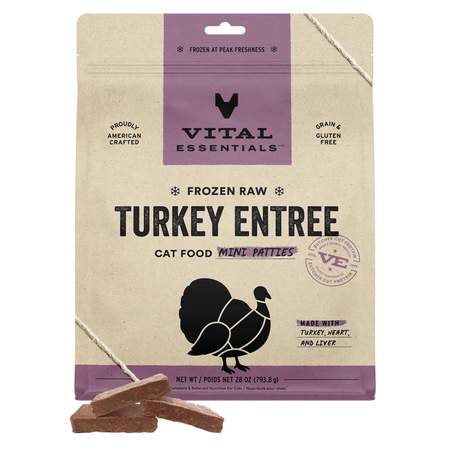 Vital Essentials Frozen Raw Entree Mini Patties Cat Food 28 OZ.