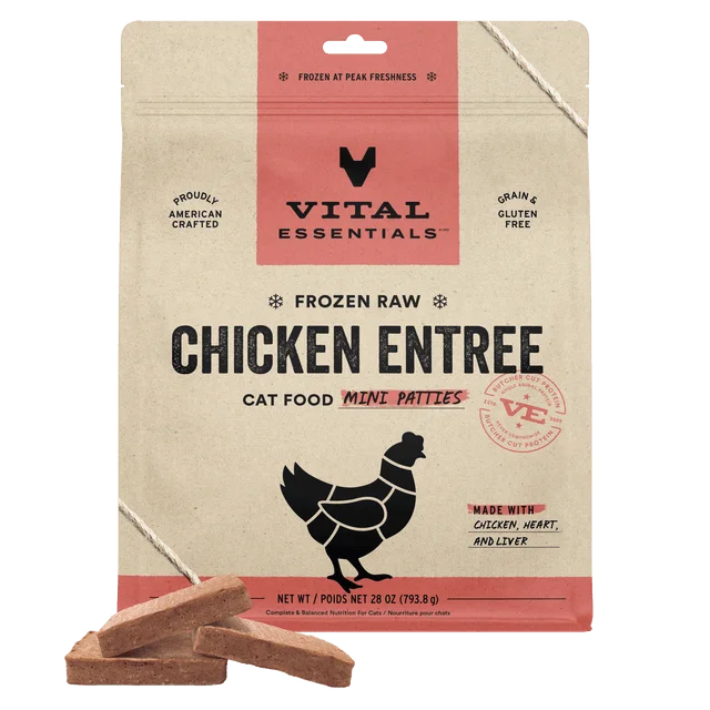 Vital Essentials Frozen Raw Entree Mini Patties Cat Food 28 OZ.